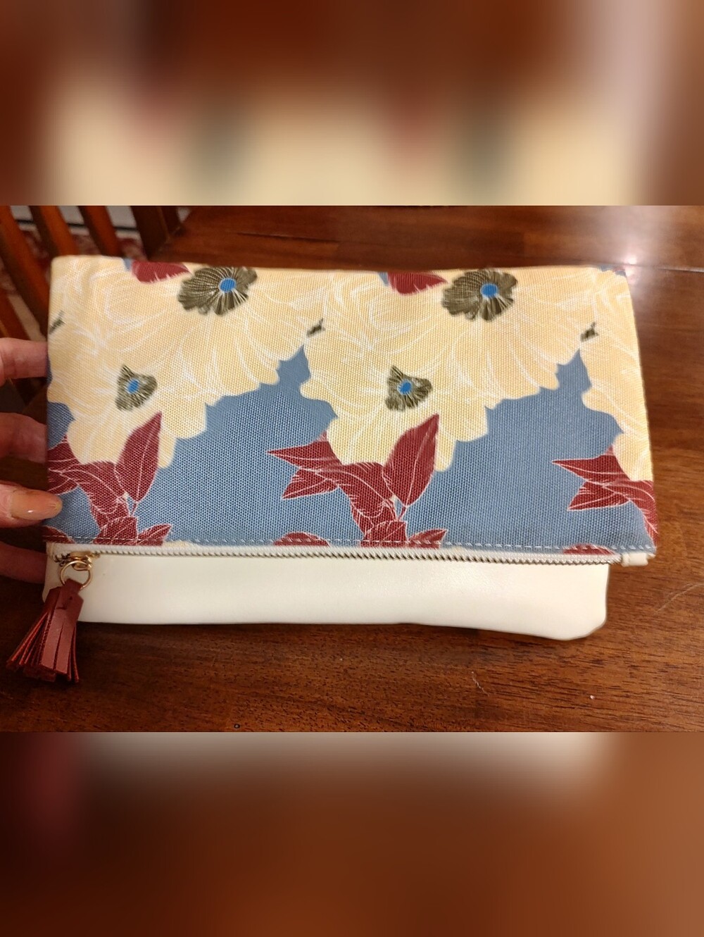 Rachel Pally Floral Foldover Clutch in Blue, White, Cream & Maroon